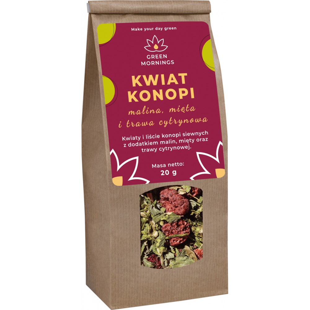 Green Mornings Herbata konopna KWIAT KONOPI malina, mięta i trawa cytrynowa (20 g)