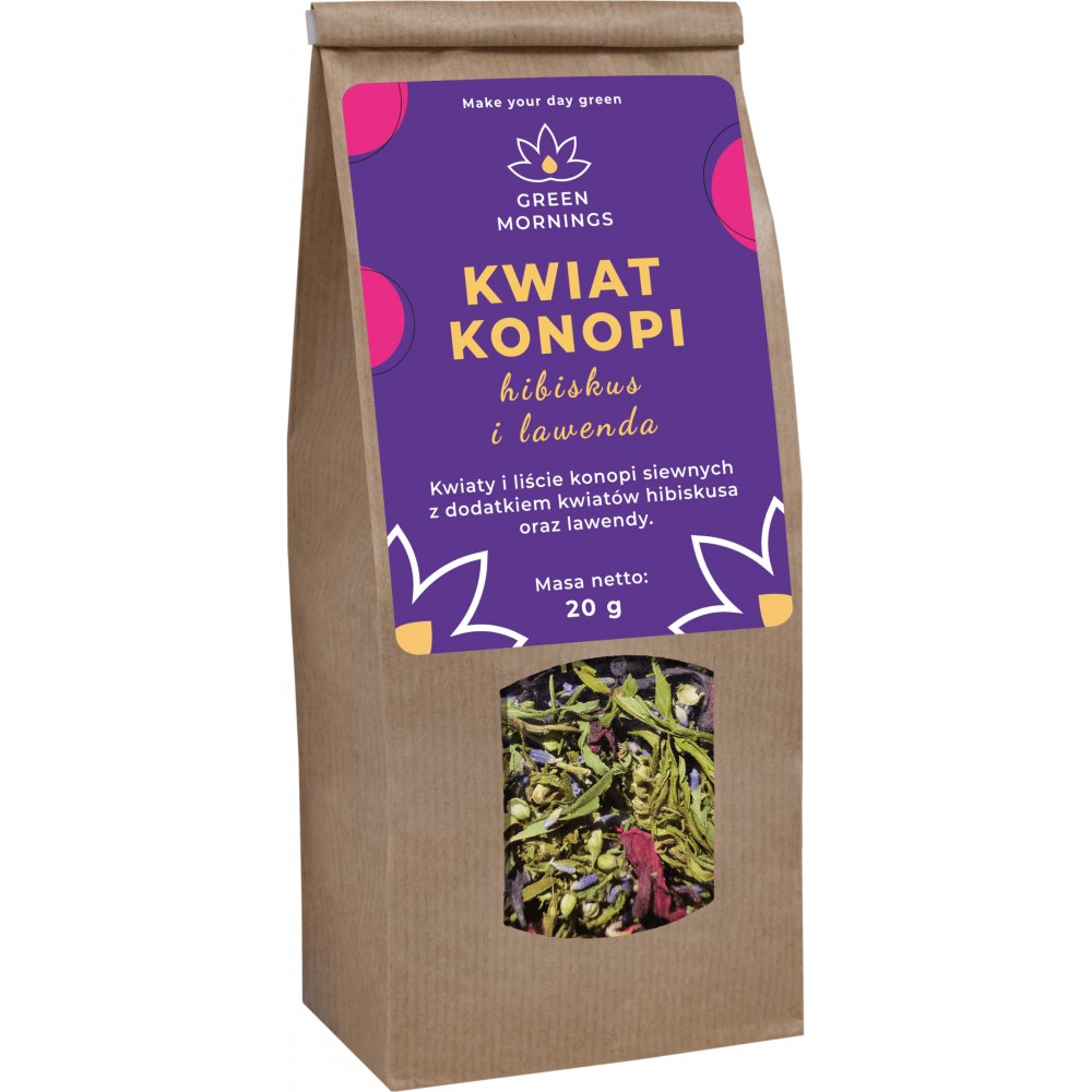 Green Mornings Herbata konopna KWIAT KONOPI hibiskus i lawenda (20 g)
