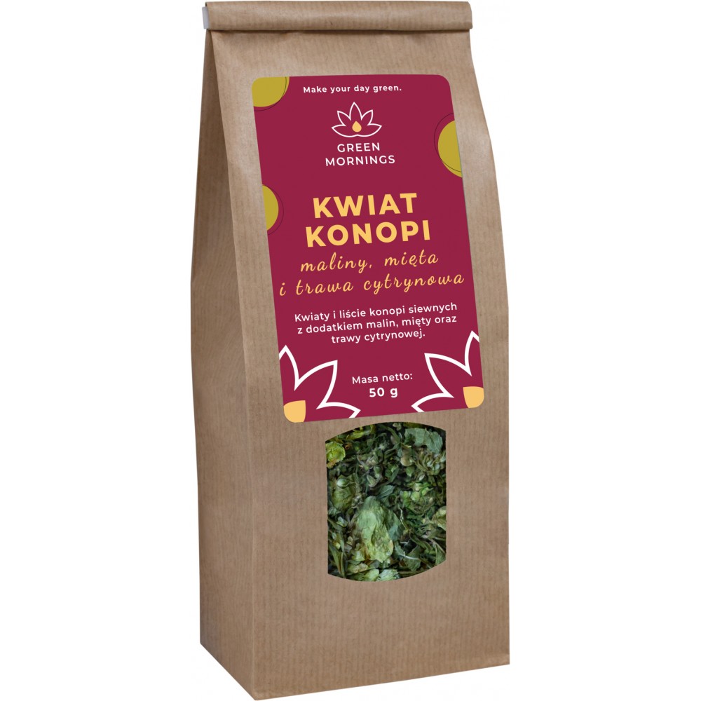 Green Mornings Herbata konopna KWIAT KONOPI malina, mięta i trawa cytrynowa (50 g)